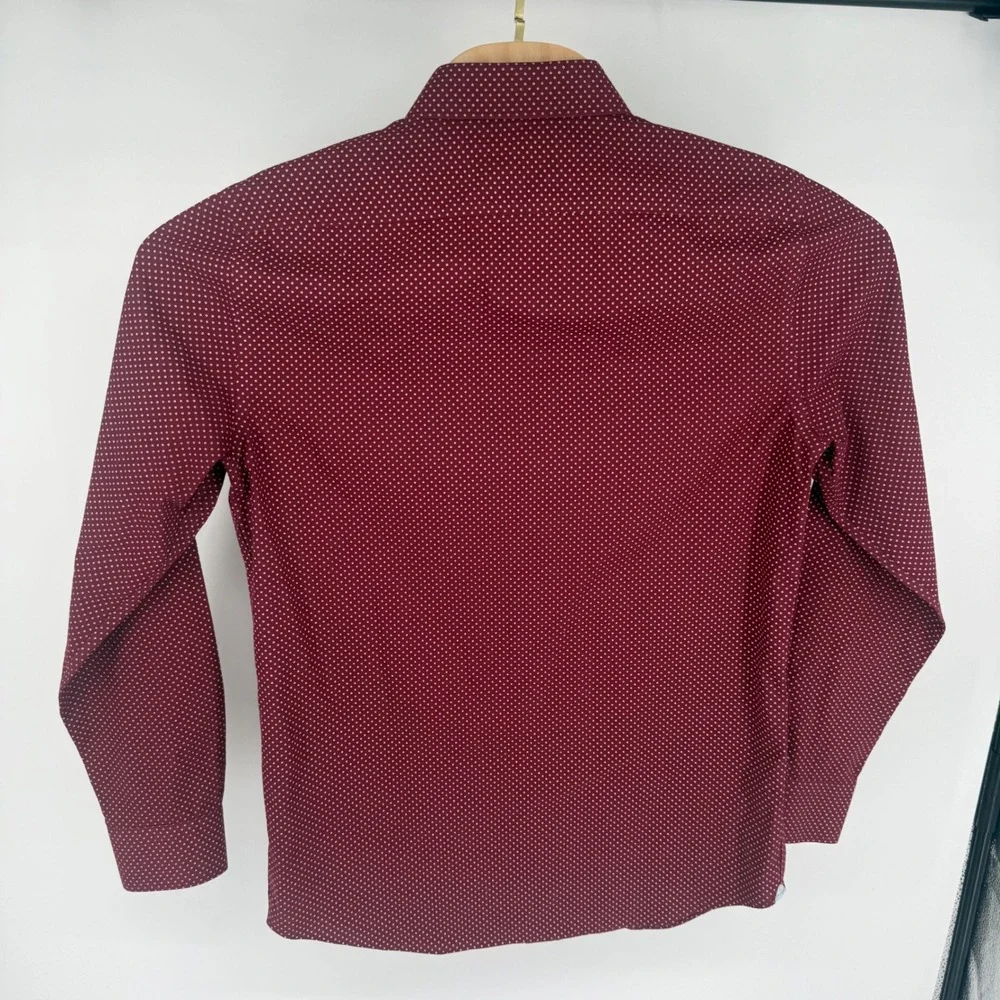 Banana Republic Mens Slim Fit Non-Iron Cotton Burgundy Polka Dot Dress Shirt M